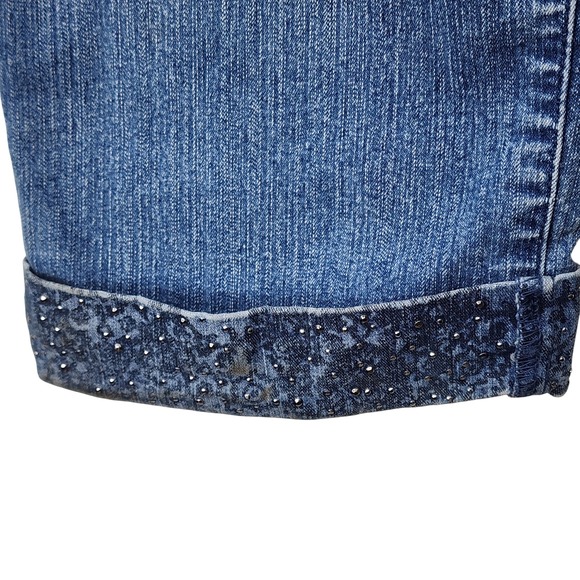 Christopher & Banks Womens Blue Rhinestone Paisley Cuff Capri Jeans Size 14P - Picture 3 of 6